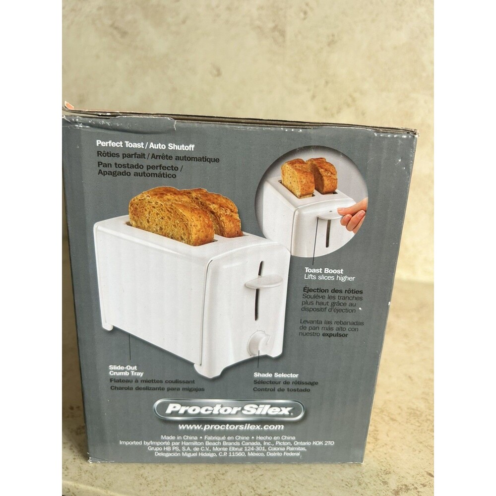 Proctor Silex 2 Slice Toaster White Shade Selector Toast Boost 22611PS
